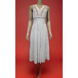 J Glee Sleeveless Midi Dress Size PM Floral Embroidered Smocked Waist NEW #CC